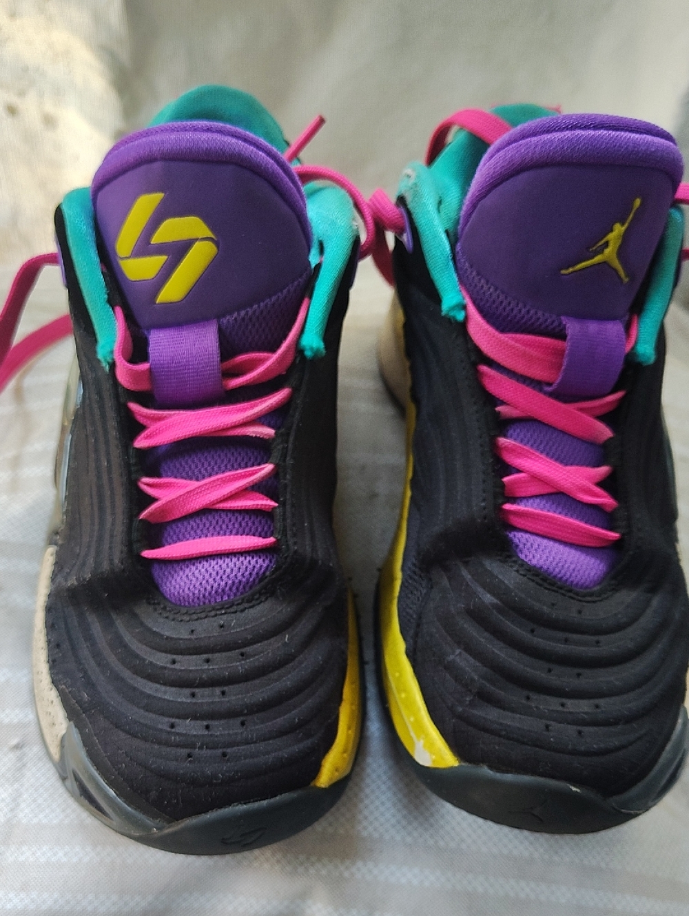 Jordan Luka Kids Black Sneakers with Purple, Pink & Teal Accents Please Read